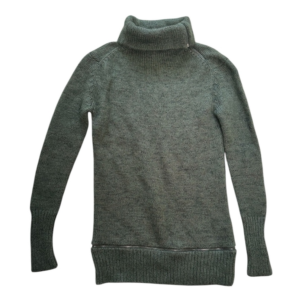 Hanii Y Long Sweater Size Small Turtleneck Zippers Wool Blend Green